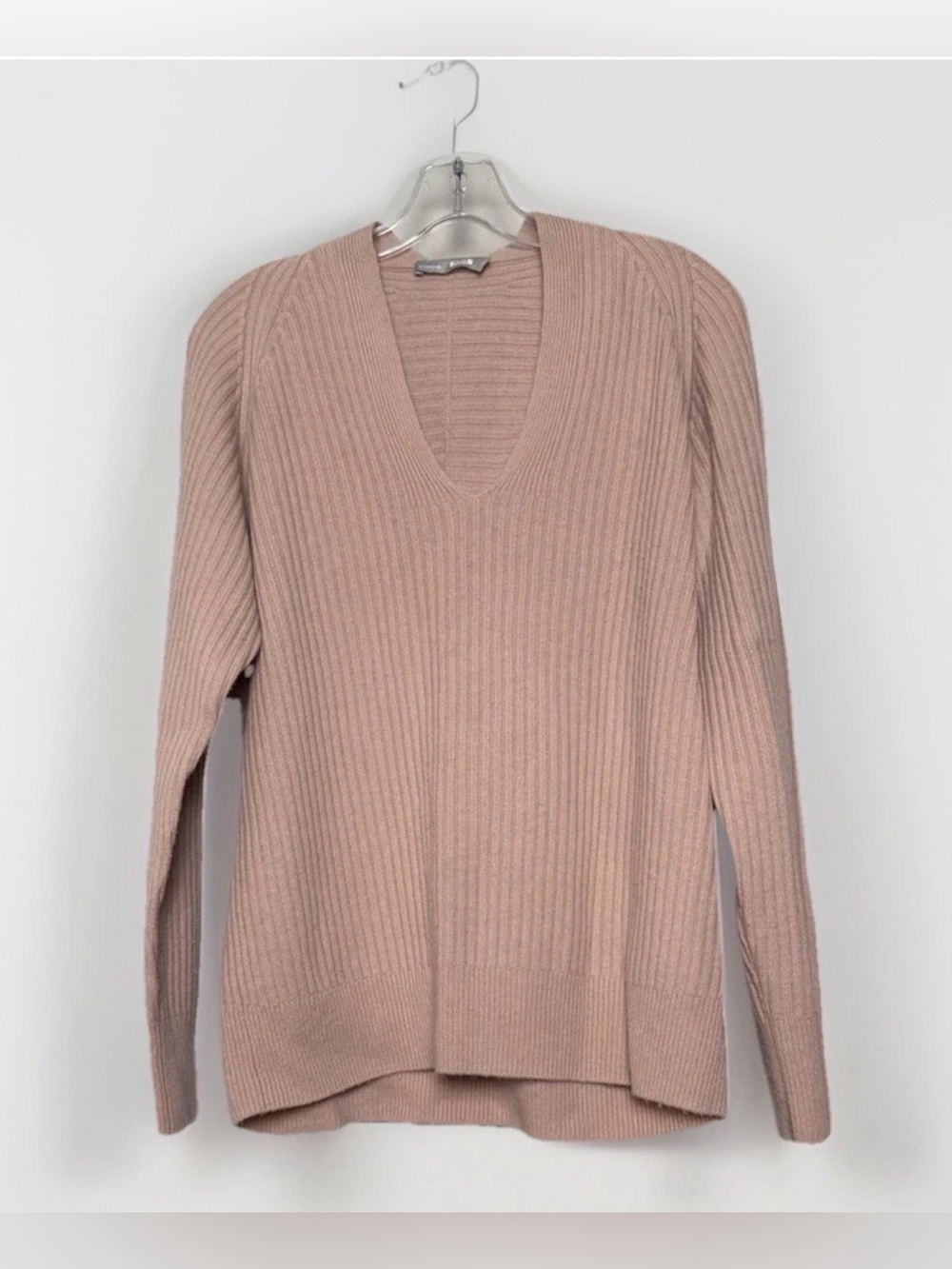 Vince Blush Pink Cashmere Wool Ribbed V Neck Sweater Medium